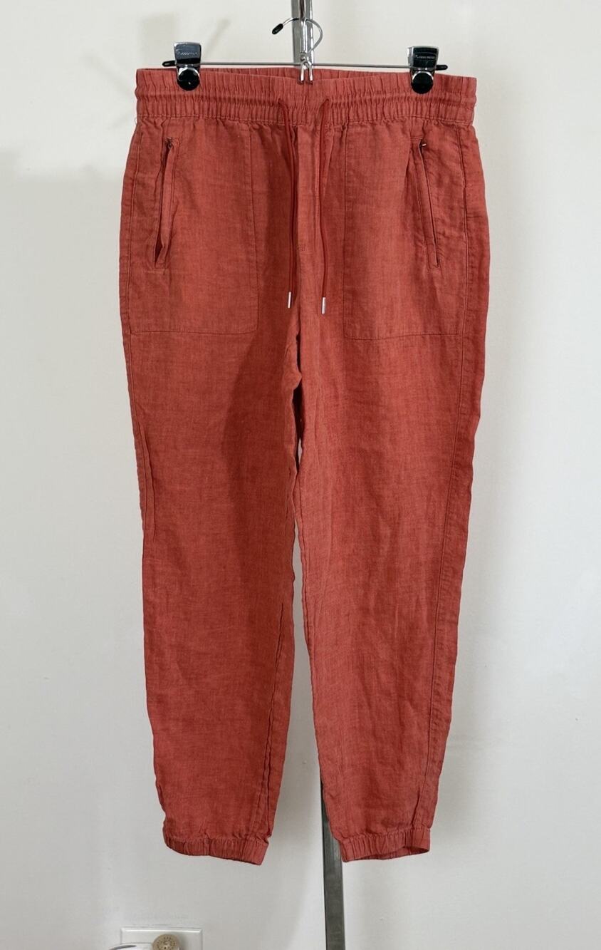 Athleta Retreat 100% Linen Jogger Pants Rust Summer Lightweight Beach Size 10